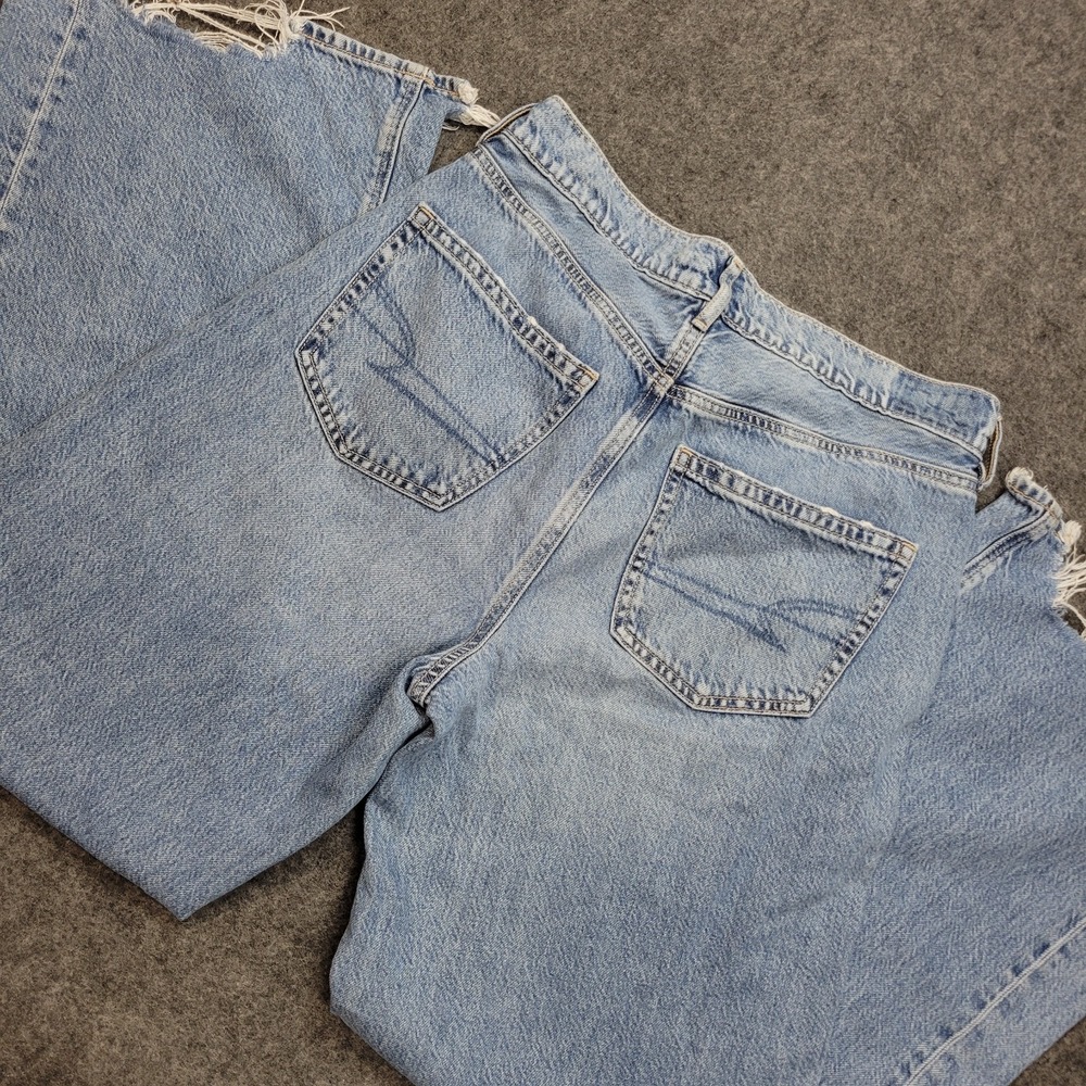 American Eagle Jeans Womens 6 Blue Denim Super High Rise Raw Hem Baggy Wide Leg